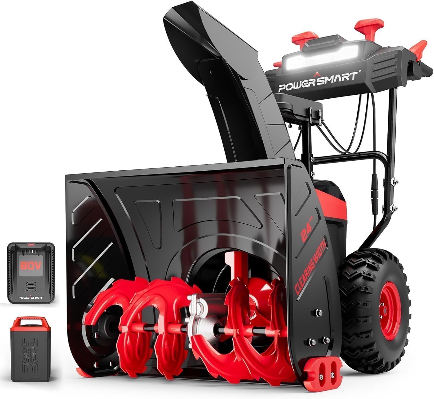 71WzoHxxxbL._AC_SL1500-1.jpg PowerSmart HB2805A 80V 24-Inch Self-Propelled 2-Stage Cordless Snow Blower with 6.0Ah Battery & Charger - Image 1