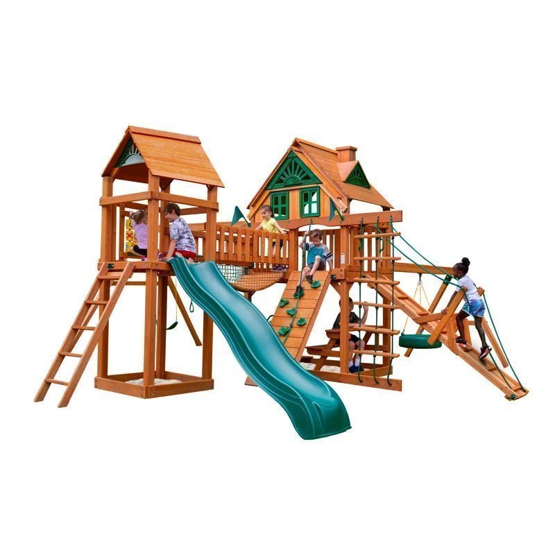 8dcf639152da65e65b26fc92e1146793-1.jpg Pioneer Peak Swing Set with Clatter Bridge and Tire Swing - Image 1