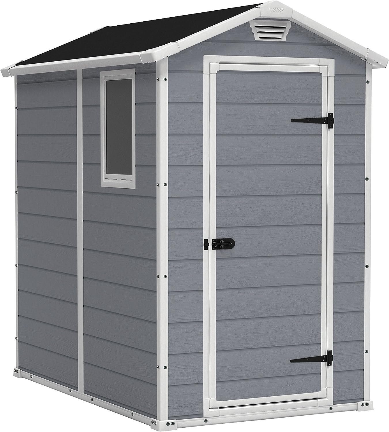 91idKRZ3AOL._AC_SL1500-1.jpg Keter Manor 4×6 Resin Outdoor Storage Shed Kit-Perfect to Store Patio Furniture, Garden Tools Bike Accessories, Beach Chairs and Lawn Mower, Grey & White - Image 1