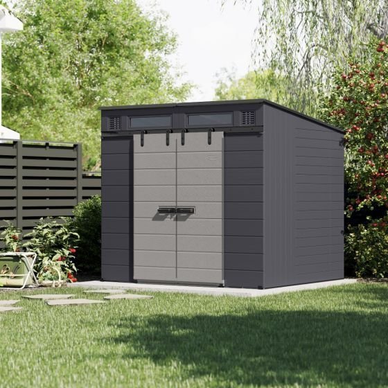 bms8780t_env.jpg Suncast Modernist® 8 ft. x 7 ft. Dual Barn Door Storage Shed - Image 1