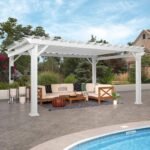 Hawthorne Traditional Steel Pergola With Sail Shade Soft Canopy 16×12