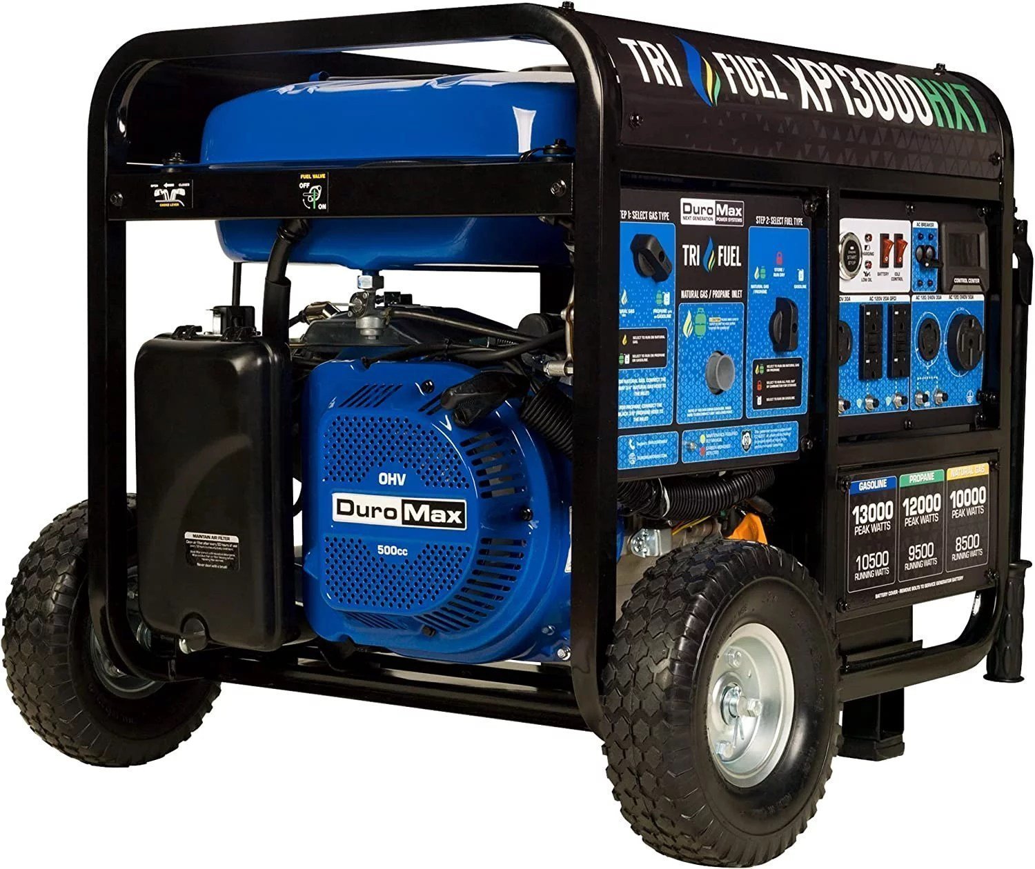 tss_63c9e0ca-4627-4730-9827-4a831a24fa90.jpg DuroMax 13000 Watt, Tri Fuel Portable Generator, w/ CO Alert - Image 1